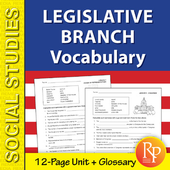 Preview of Legislative Branch Vocabulary:  Congress, Senate, and House of Representatives