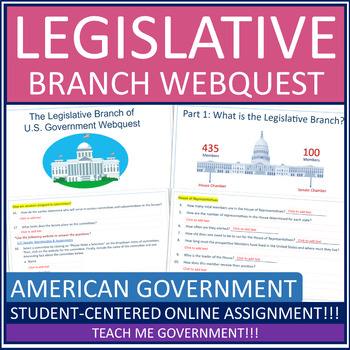 Preview of Legislative Branch and Congress American Government Webquest Worksheet