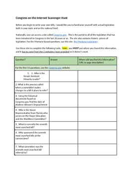 Preview of Legislative Internet Scavenger Hunt