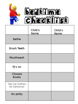 Preview of Lego Bedtime Checklist Editable