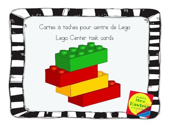 Preview of English and French Lego Center task cards -  Cartes à taches pour centre de Lego