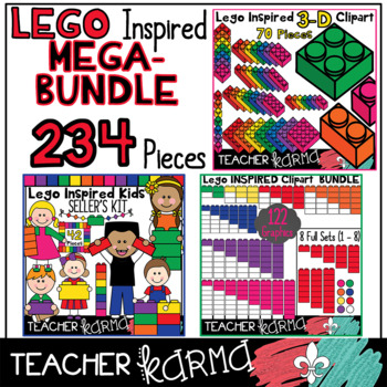 Preview of Lego Inspired Clipart 234 Piece MATH MEGA BUNDLE