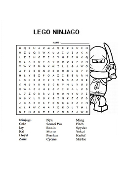 Lego Ninjago Word Search by DidiNPepper TPT