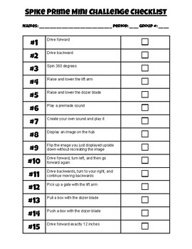 Preview of Lego Spike Prime Mini Challenge Checklist