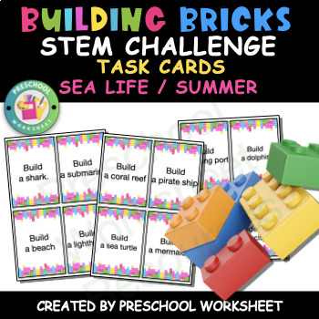 Preview of Lego Task Card / Easy Stem Challenge Activities / Sea Life & Summer Objects