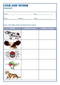 Preview of Legs and Wings of Animals Activity Worksheet