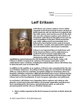 Preview of Leif Erikson Worksheet