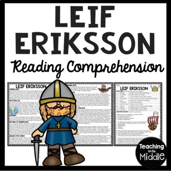 Preview of Leif Eriksson Reading Comprehension Biography Worksheet Vikings in Greenland