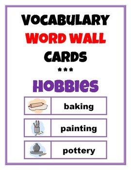 Preview of Word Wall Vocabulary Cards: Hobbies