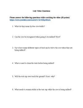 Preview of Lely Video and Questions Worksheet