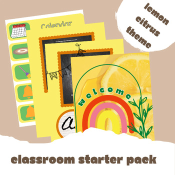 Preview of Lemon Citrus Classroom Pack: Schedule Cards, Labels, Alphabet and Number Posters