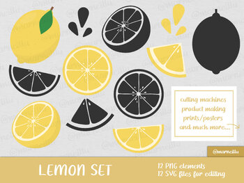 Preview of Lemon Fruit SVG Clipart Set - image, printable, png, citrus (Instant Download)