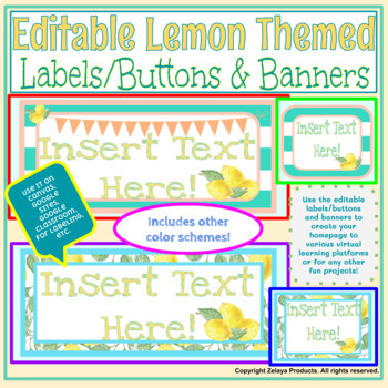 Preview of Lemon Themed Editable Buttons & Banners for Canvas, Schoology, etc.