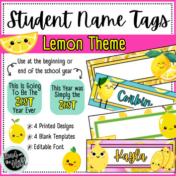 Preview of Lemon Themed Editable Desk Nametags - End of Year Or Back to School