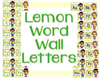 Preview of Lemon Themed Word Wall Letters- 2 version for font (one with writing lines)