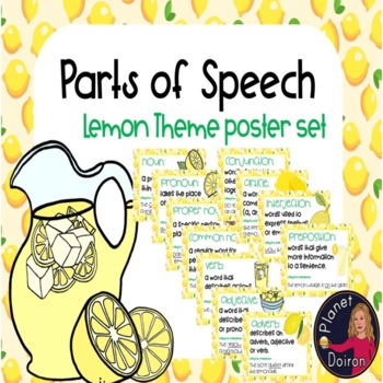 Preview of Lemon themed grammar posters classroom back to school Parts of speech