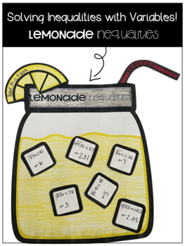 Preview of Lemonade Inequalities (Solving Inequalities with Variables)