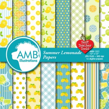 Preview of Lemonade Stand Digital Papers, Lemon Backgrounds, {Best Teacher Tools} AMB-1331