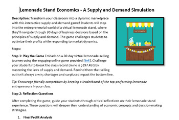Preview of Lemonade Stand Economics - A Supply and Demand Simulation