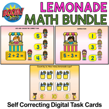 Preview of Lemonade Stand Math Boom Cards Bundle - Girls