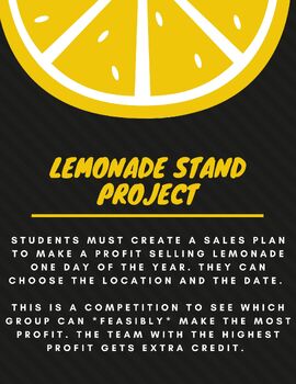 Preview of Lemonade Stand Sales Project (with rubric)