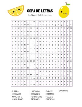 Preview of Lemonade War - Word Search Puzzle - Dual Language - Spanish