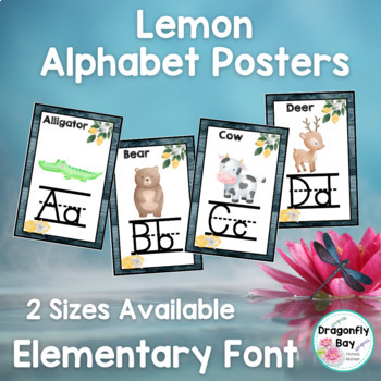 Preview of Lemons & Teal Wood Elementary Alphabet Classroom Decor Posters