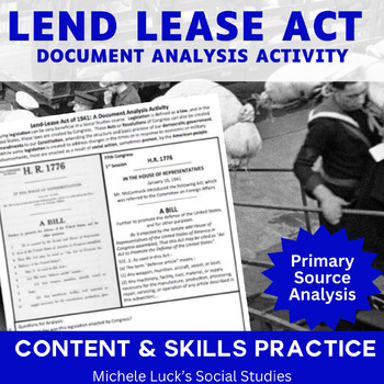 Preview of Lend Lease Act of 1941 WWII Document Primary Source Analysis Activity WW2