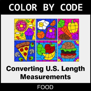 Preview of Length Conversions: U.S. Customary Units - Color by Code / Coloring Pages - Food