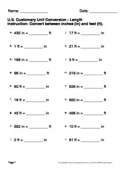 Length Conversions Worksheets - U.S. Customary Units by WhooperSwan