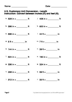 Length Conversions Worksheets - U.S. Customary Units by WhooperSwan