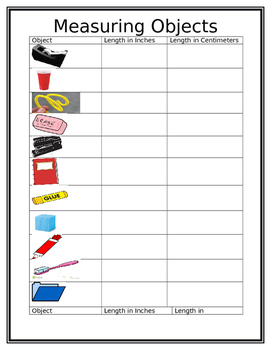 Length Math Work Station Measuring Objects Response sheet inches