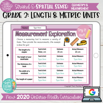 Preview of Length & Metric Units Grade 3 2020 Ontario Math DIGITAL Strand E Spatial Sense