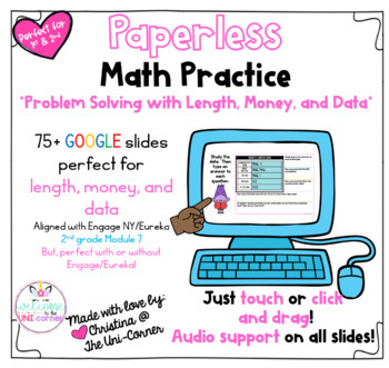Preview of Length, Money, and Data  Paperless Google Slides Games Activities 2nd grade