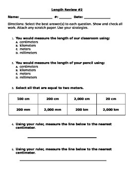 Length Review Homework 2 by Swiss Miss Sales | TPT