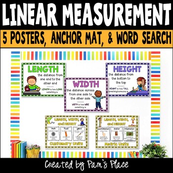 Length, Width, Height Linear Measurement Posters, Organizer & Word Search