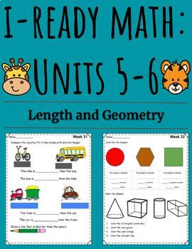 Preview of Length and Geometry-Iready Math Units 5/6-1st Grade (14 worksheets)