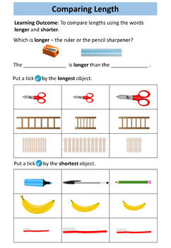 Long, Longer, Longest Length Comparison Math Worksheet by Jena Bridges