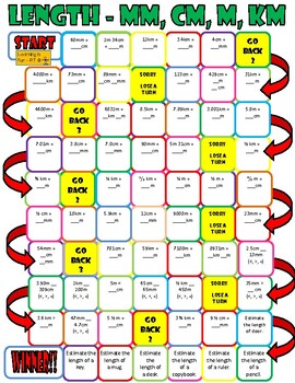 Preview of Length - mm, cm, m, km - Board Game (Harder Version)
