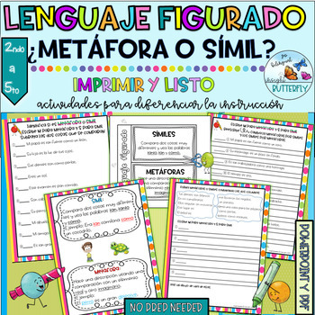 Preview of Similes and Metaphors in SPANISH Similes y Metaforas Lenguaje Figurado Bundle