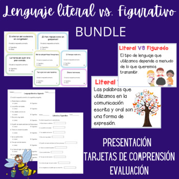 Preview of Lenguaje literal vs. figurado Bundle- Presentación, Tarjetas comprensión & Evalu