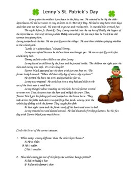 Preview of Lenny's St. Patrick's Day (Story Reading Comprehension)