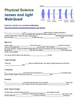 Preview of Lenses and Light WebQuest
