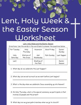 Preview of Lent, Holy Week, & the Easter Season Worksheet