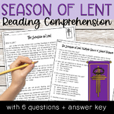 Lent Reading Comprehension - Catholic Ash Wednesday throug