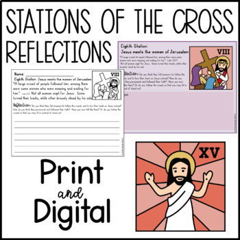 Preview of Lent Stations of the Cross Reflections Print AND Digital  No Prep - Easter