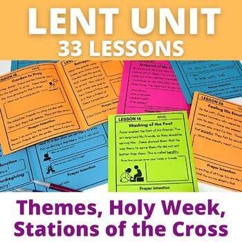 Preview of Lent Unit | Lenten Promise, Fasting, Almsgiving, Prayer | Holy Week | Catholic