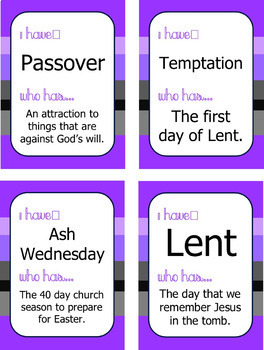 Lent Game Vocab And Trivia I Have Who Has By Catholic Kids