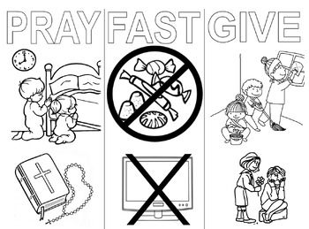 Preview of Lent Worksheet- Pray, Fast, Give