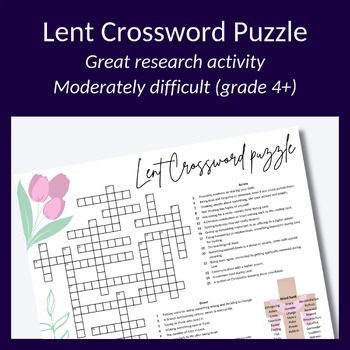 Preview of Lent crossword puzzle for parties, learning & building vocabulary. Grade 4+